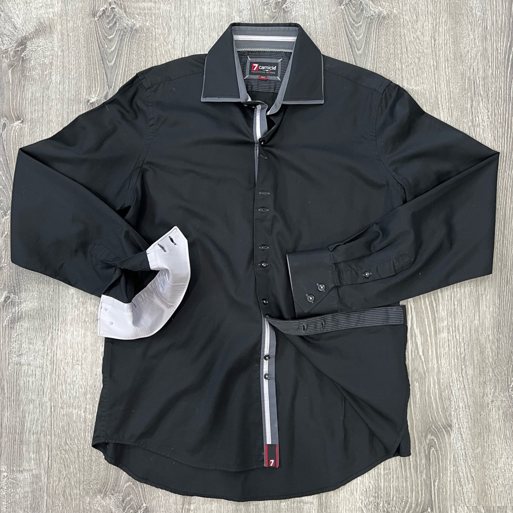 7 Camicie, Men’s Dress shirt in black with accents